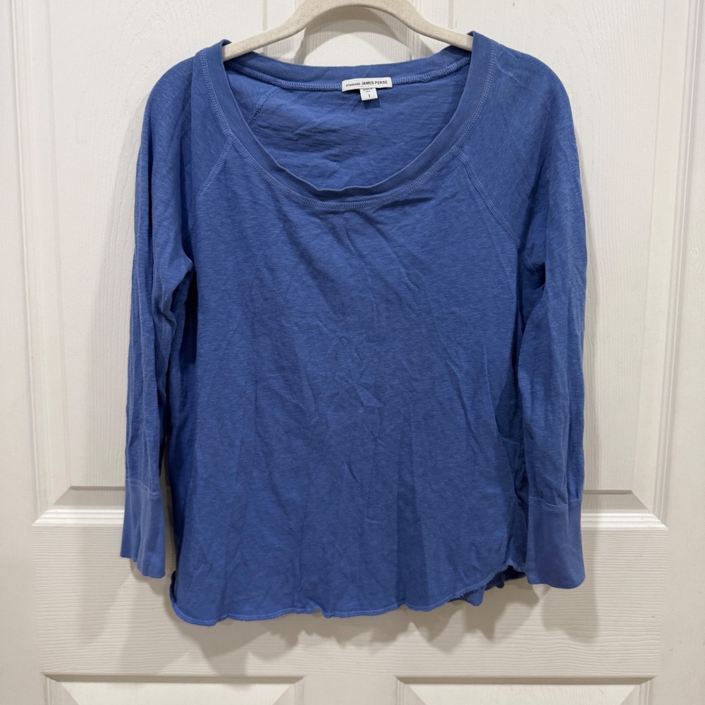 Standard James Perse Blue Slub Cotton Long Sleeve Scoop Neck Top WJD3302CU 1